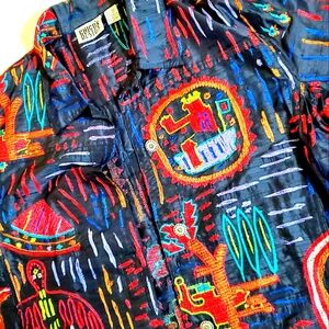 Vintage Chico's Design Women's 100% Silk Embroidered Abstract Blazer/Jacket
